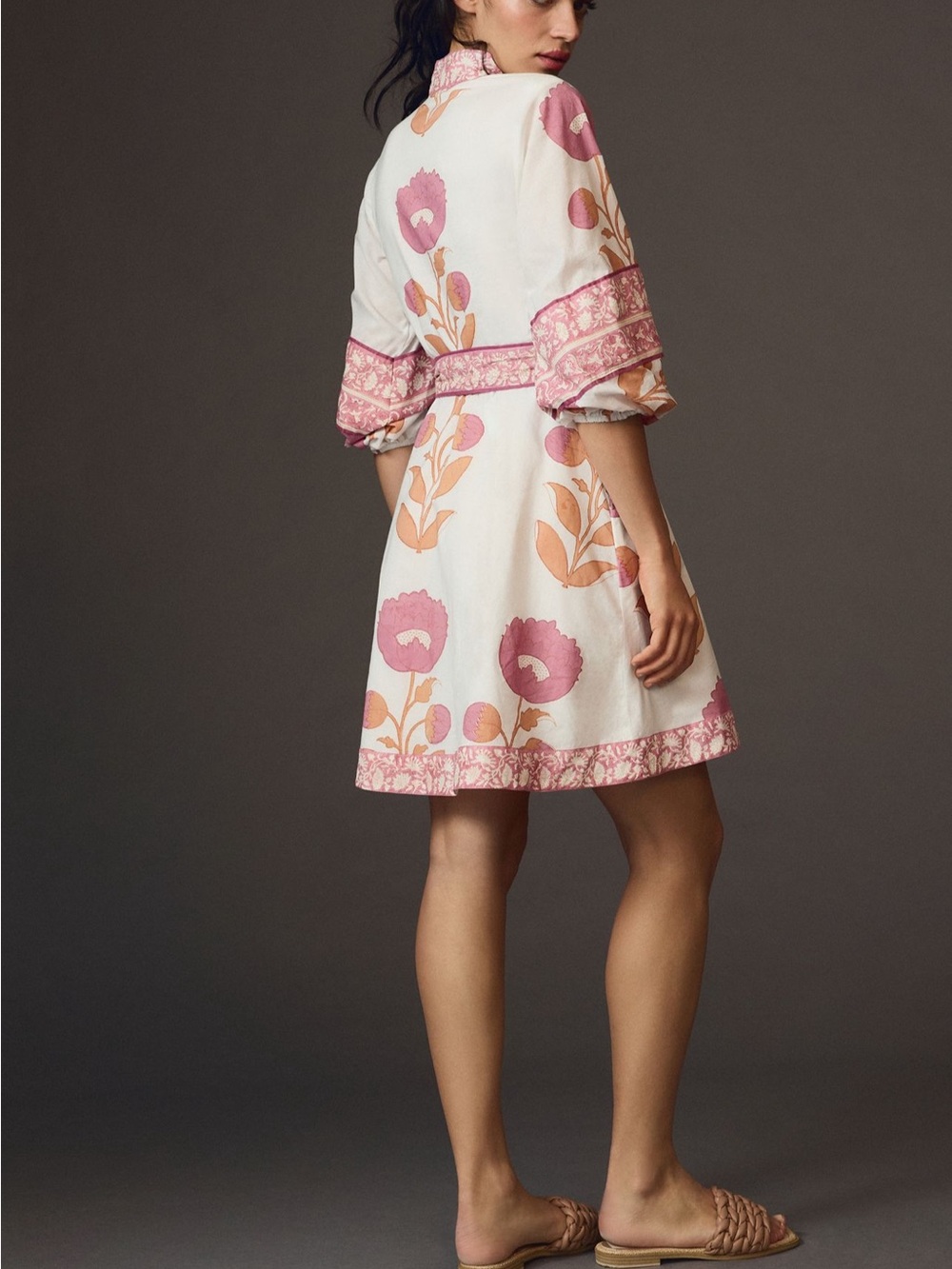 Floral Print Pink Belted Mini Dress - Picture 3 of 8